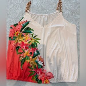 Boston Proper Floral Print Top with Chain Straps XL